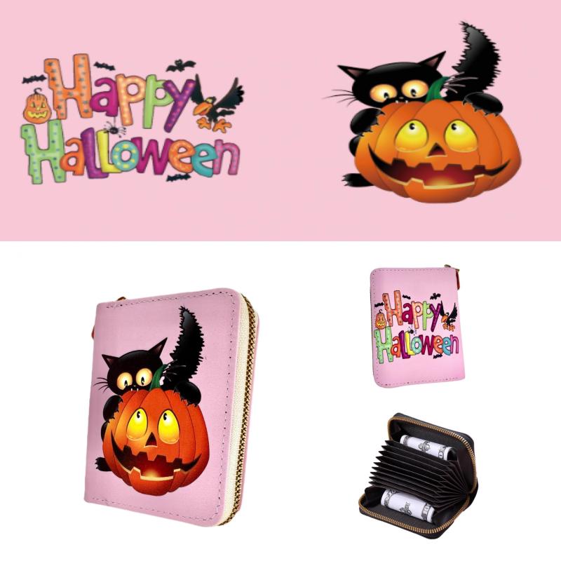 Ghost Pattern Short Wallet Halloween Zipper Around Coin Purse Clutch