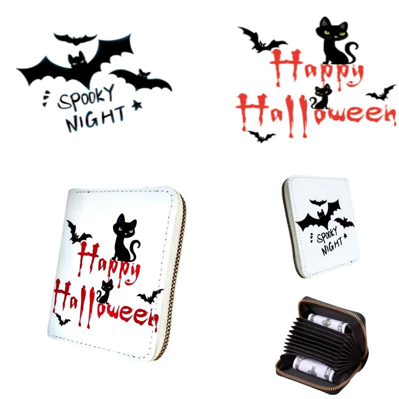Ghost Pattern Short Wallet Halloween Zipper Around Coin Purse Clutch