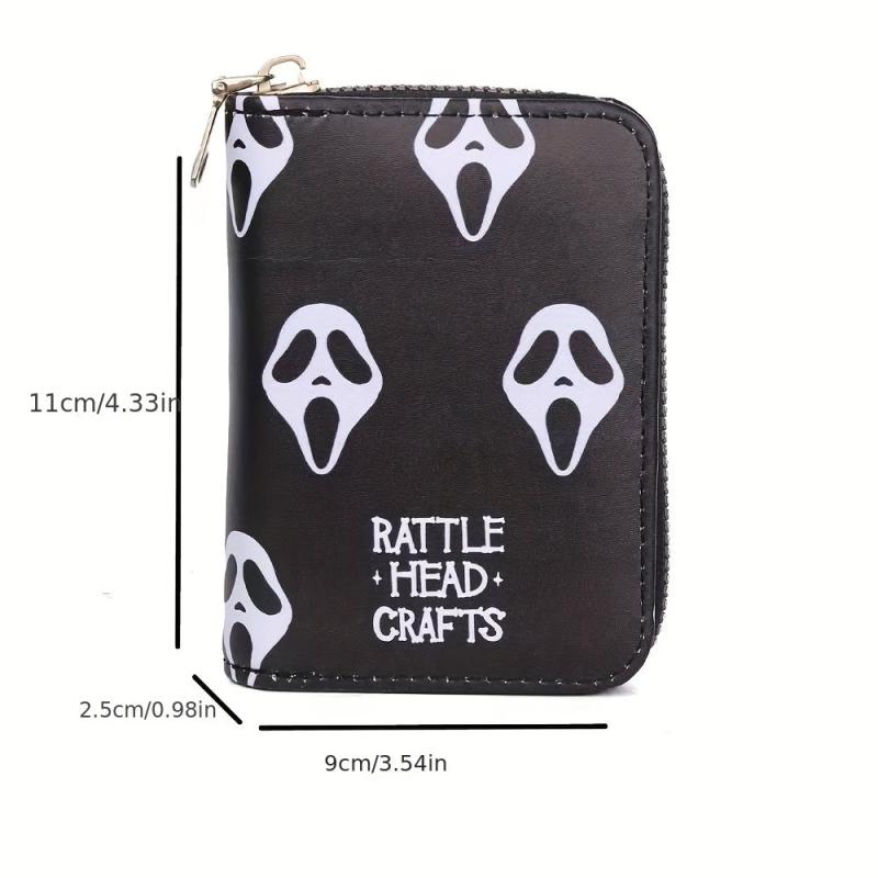 Ghost Pattern Short Wallet Halloween Zipper Around Coin Purse Clutch