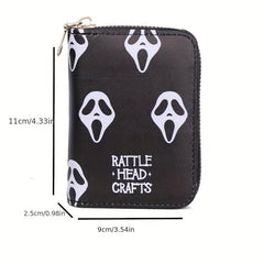 Ghost Pattern Short Wallet Halloween Zipper Around Coin Purse Clutch