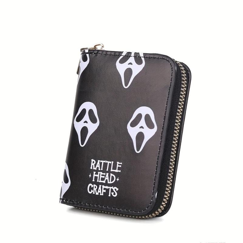 Ghost Pattern Short Wallet Halloween Zipper Around Coin Purse Clutch