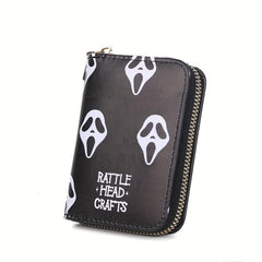 Ghost Pattern Short Wallet Halloween Zipper Around Coin Purse Clutch