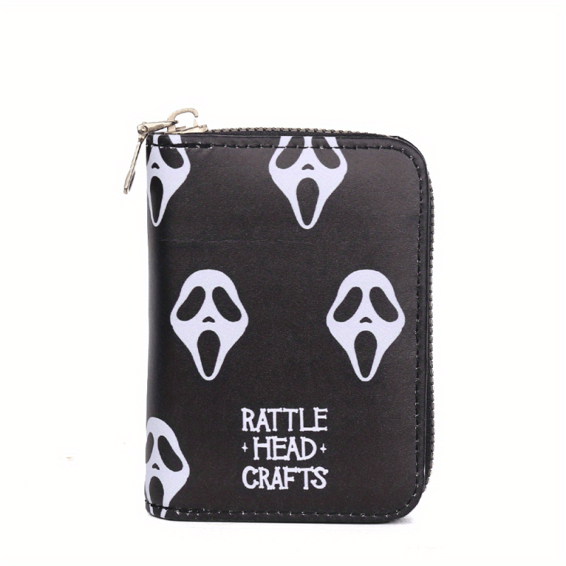 Ghost Pattern Short Wallet Halloween Zipper Around Coin Purse Clutch