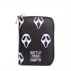Ghost Pattern Short Wallet Halloween Zipper Around Coin Purse Clutch