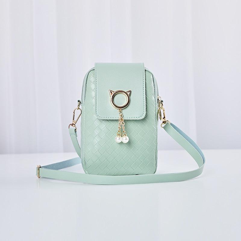 Minimalist Braided Shoulder Bag Zipper Solid Phone Bag Coin Purse