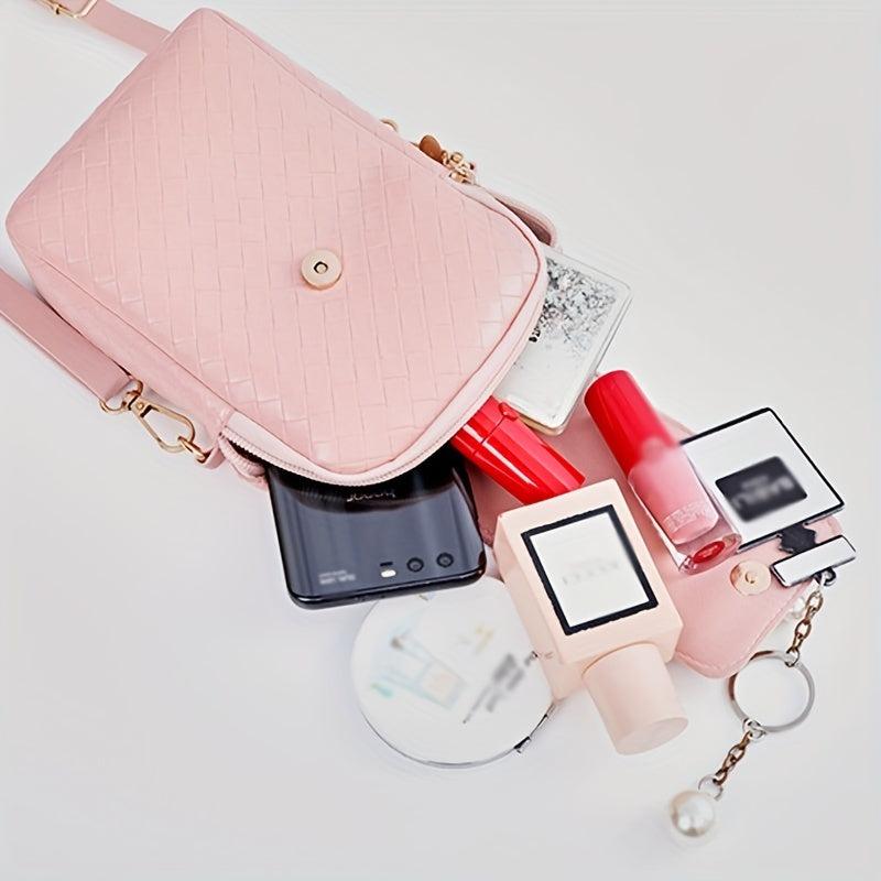 Minimalist Braided Shoulder Bag Zipper Solid Phone Bag Coin Purse
