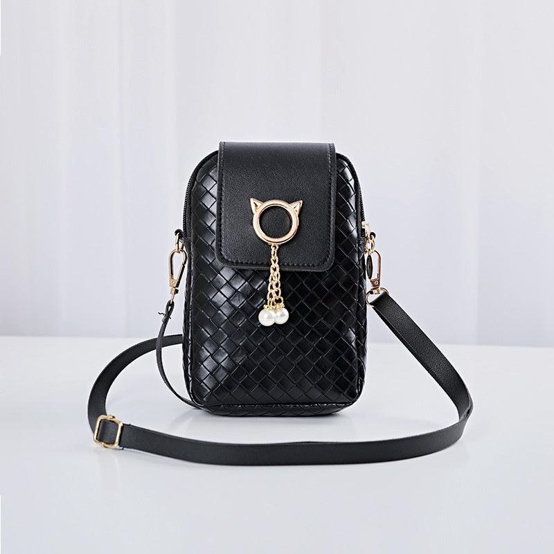Minimalist Braided Shoulder Bag Zipper Solid Phone Bag Coin Purse