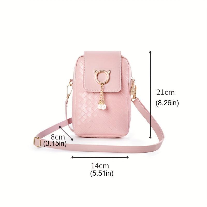 Minimalist Braided Shoulder Bag Zipper Solid Phone Bag Coin Purse