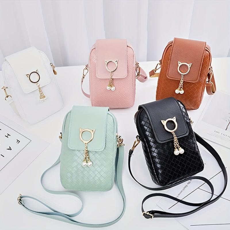Minimalist Braided Shoulder Bag Zipper Solid Phone Bag Coin Purse