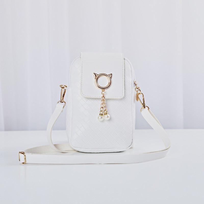 Minimalist Braided Shoulder Bag Zipper Solid Phone Bag Coin Purse