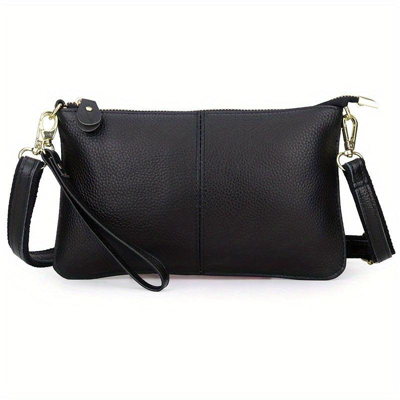 Leather Wristlet Handbag Detachable Strap Solid Shoulder Bag