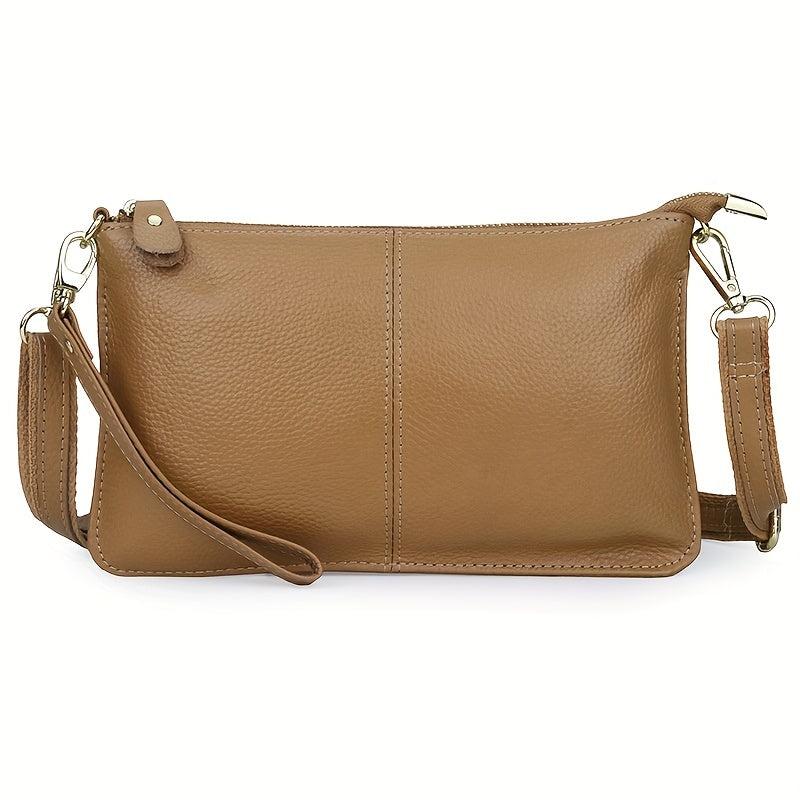 Leather Wristlet Handbag Detachable Strap Solid Shoulder Bag