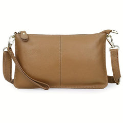 Leather Wristlet Handbag Detachable Strap Solid Shoulder Bag