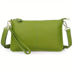 Leather Wristlet Handbag Detachable Strap Solid Shoulder Bag