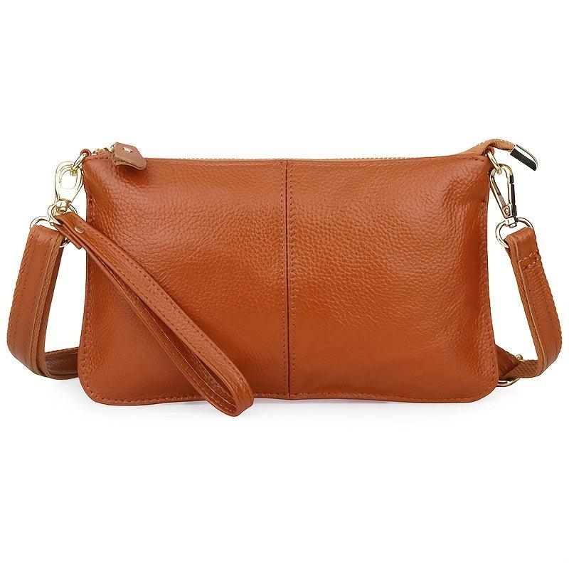 Leather Wristlet Handbag Detachable Strap Solid Shoulder Bag