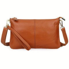 Leather Wristlet Handbag Detachable Strap Solid Shoulder Bag
