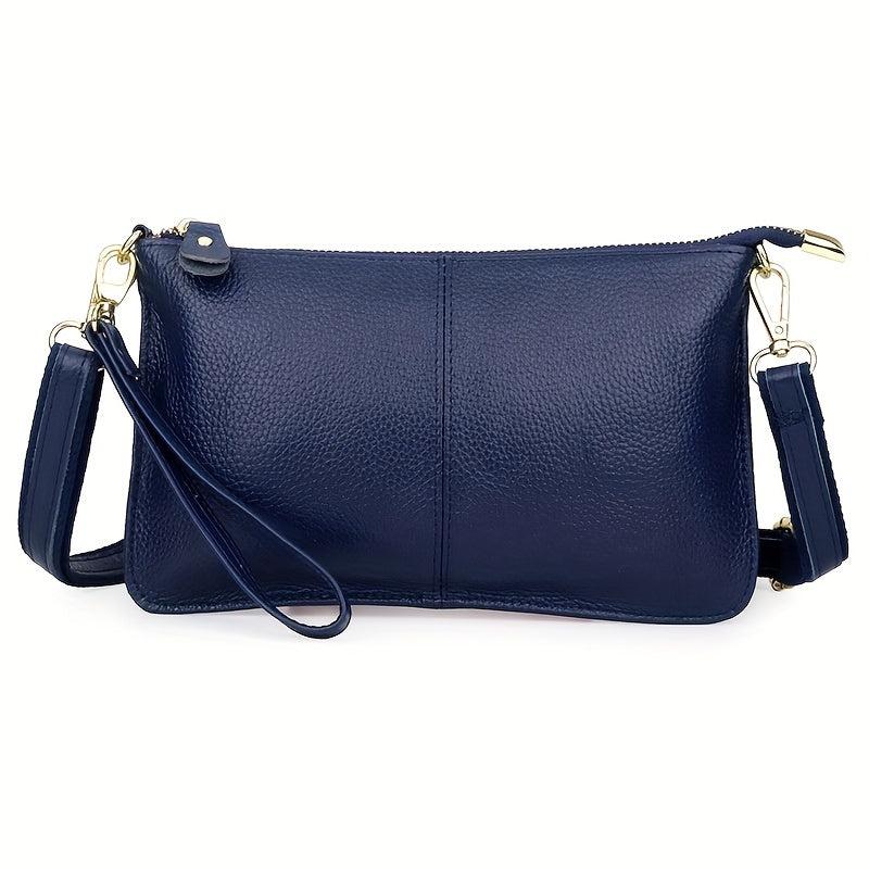 Leather Wristlet Handbag Detachable Strap Solid Shoulder Bag