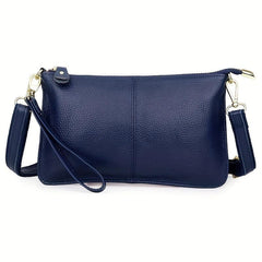 Leather Wristlet Handbag Detachable Strap Solid Shoulder Bag