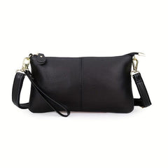 Leather Wristlet Handbag Detachable Strap Solid Shoulder Bag