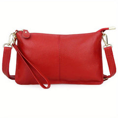 Leather Wristlet Handbag Detachable Strap Solid Shoulder Bag
