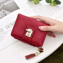 Rhinestone Tassel Mini Purse Lock Wallet PU Leather