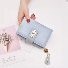 Rhinestone Tassel Mini Purse Lock Wallet PU Leather
