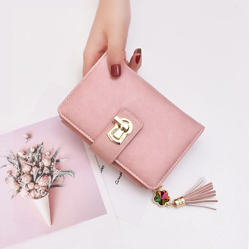 Rhinestone Tassel Mini Purse Lock Wallet PU Leather
