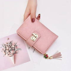 Rhinestone Tassel Mini Purse Lock Wallet PU Leather