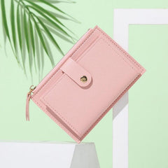 Faux Leather Wallet with Card Slots & Zipper Pocket