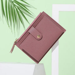 Faux Leather Wallet with Card Slots & Zipper Pocket