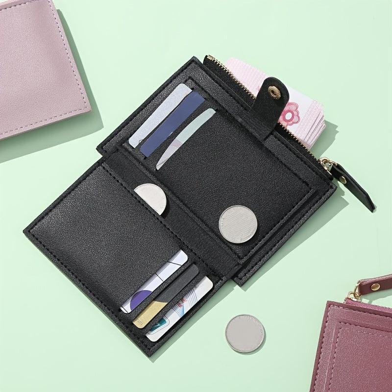Faux Leather Wallet with Card Slots & Zipper Pocket
