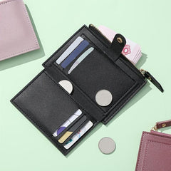 Faux Leather Wallet with Card Slots & Zipper Pocket