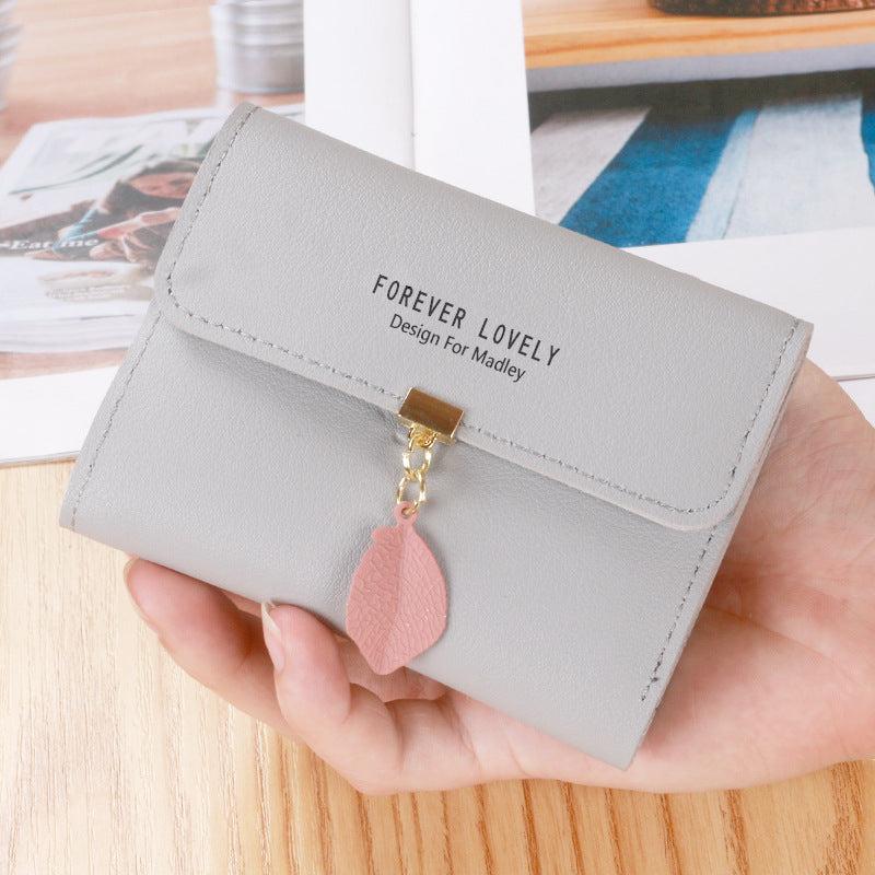 Leaf Decor Credit Trifold Purse Short Wallet Solid Coin Purse