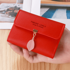 Leaf Decor Credit Trifold Purse Short Wallet Solid Coin Purse