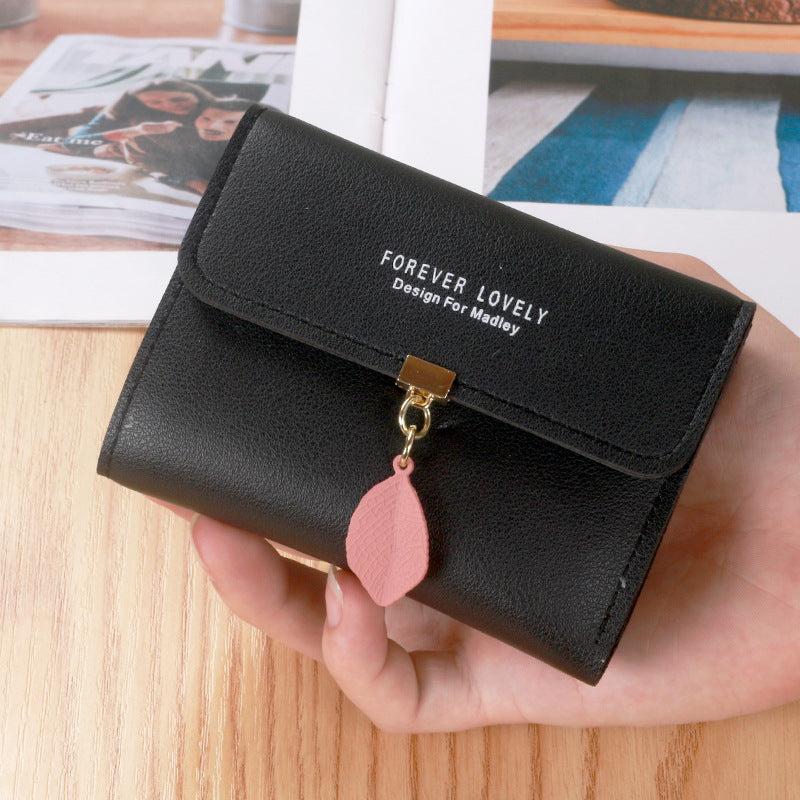 Leaf Decor Credit Trifold Purse Short Wallet Solid Coin Purse