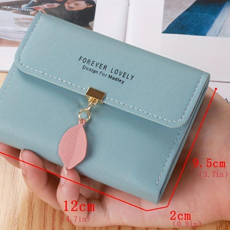 Leaf Decor Credit Trifold Purse Short Wallet Solid Coin Purse
