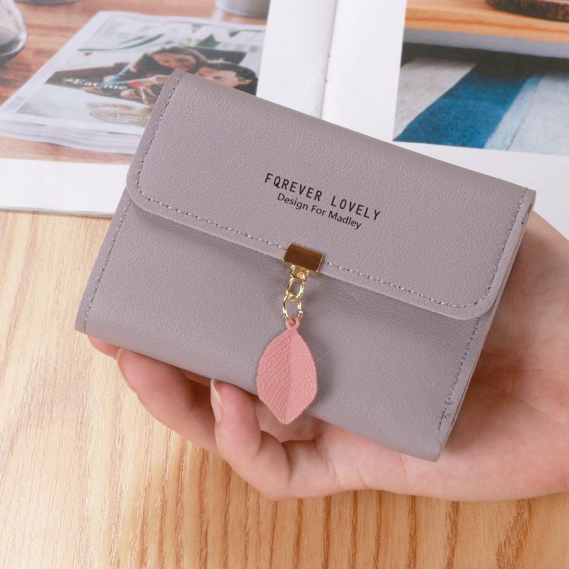 Leaf Decor Credit Trifold Purse Short Wallet Solid Coin Purse