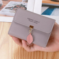 Leaf Decor Credit Trifold Purse Short Wallet Solid Coin Purse