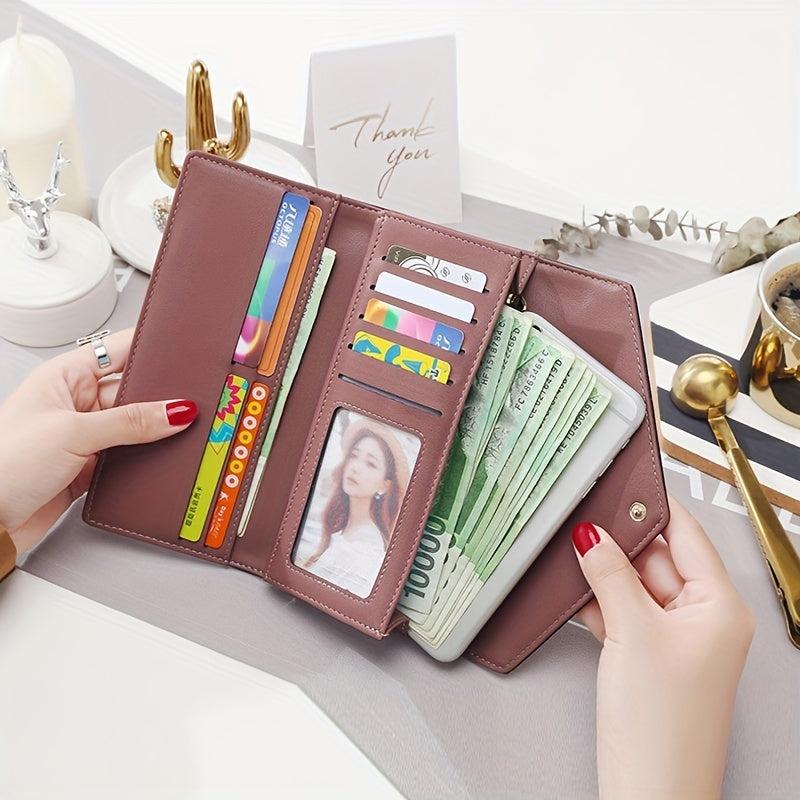 Women's PU Leather Trifold Wallet Clutch Bag
