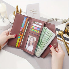 Women's PU Leather Trifold Wallet Clutch Bag