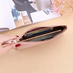 Stylish Long Clutch Wrist Bag with Zipper for Women