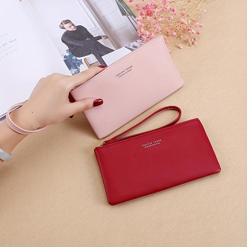 Stylish Long Clutch Wrist Bag with Zipper for Women