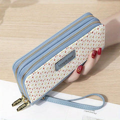 Plaid Pattern Long Wallet Double Zipper Clutch Purse Phone Bag With Wristlet