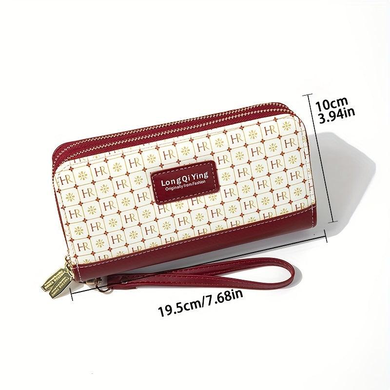 Plaid Pattern Long Wallet Double Zipper Clutch Purse Phone Bag With Wristlet