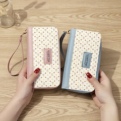 Plaid Pattern Long Wallet Double Zipper Clutch Purse Phone Bag With Wristlet