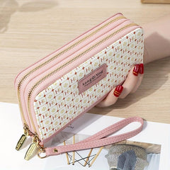 Plaid Pattern Long Wallet Double Zipper Clutch Purse Phone Bag With Wristlet