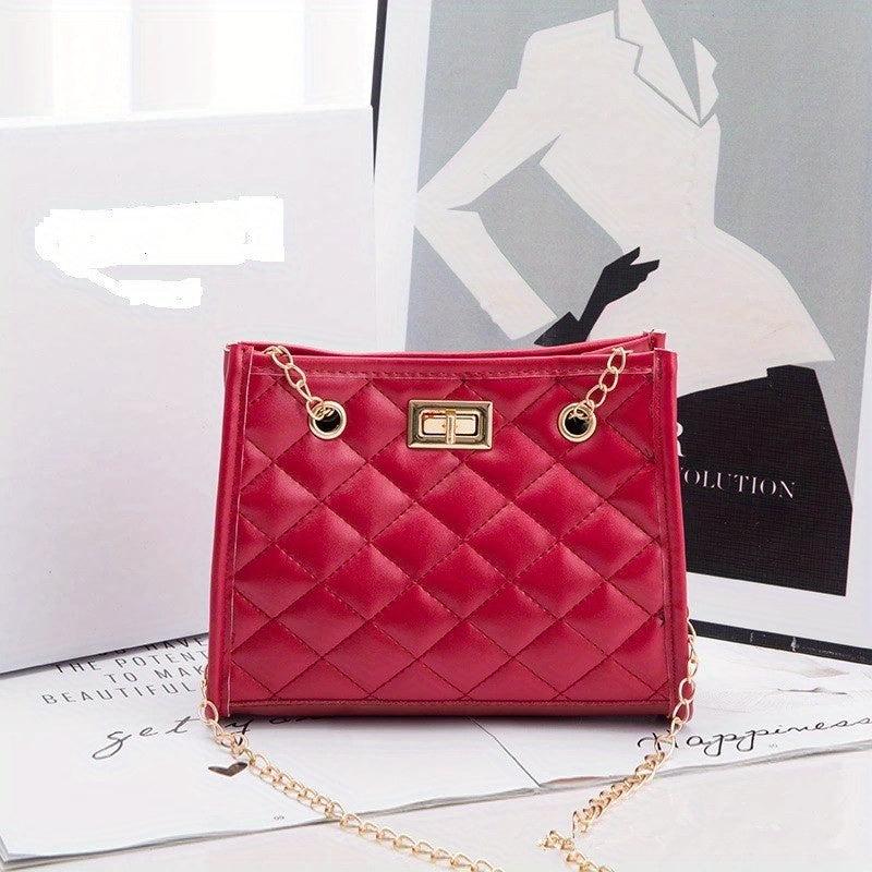 Quilted Handbag PU Leather Coin Purse Solid Phone Storage Bag
