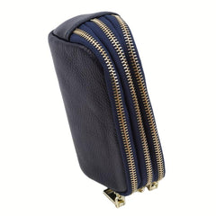 Triple Zipper Coin Purse Leather Keys Holder Lightweight Cash Case