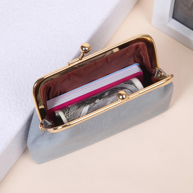 Women's Minimalist Coin Purse Solid Kiss Lock Clutch Wallet