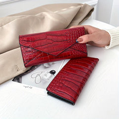 Crocodile Embossed Long Women's Wallet Envelop Clutch